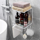 Black Wall Mounted Bathroom Storage Rack with Hooks