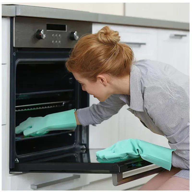 Pink Silicone Kitchen Gloves For Safe Cleaning
