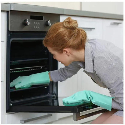 Pink Silicone Kitchen Gloves For Safe Cleaning