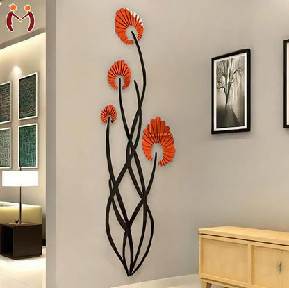 3D Flower Wall Art Orange Black 30 Inch Decor