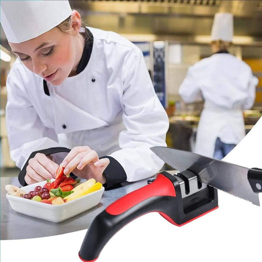 3-in-1 Stainless Steel Knife Sharpener Red Black