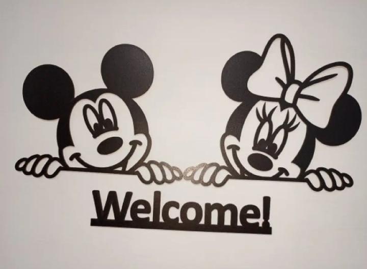 3D Mickey Minnie Wooden Wall Decor Welcome Black