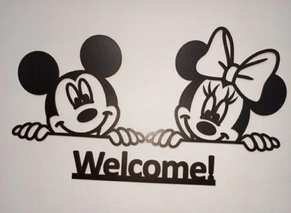 3D Mickey Minnie Wooden Wall Decor Welcome Black