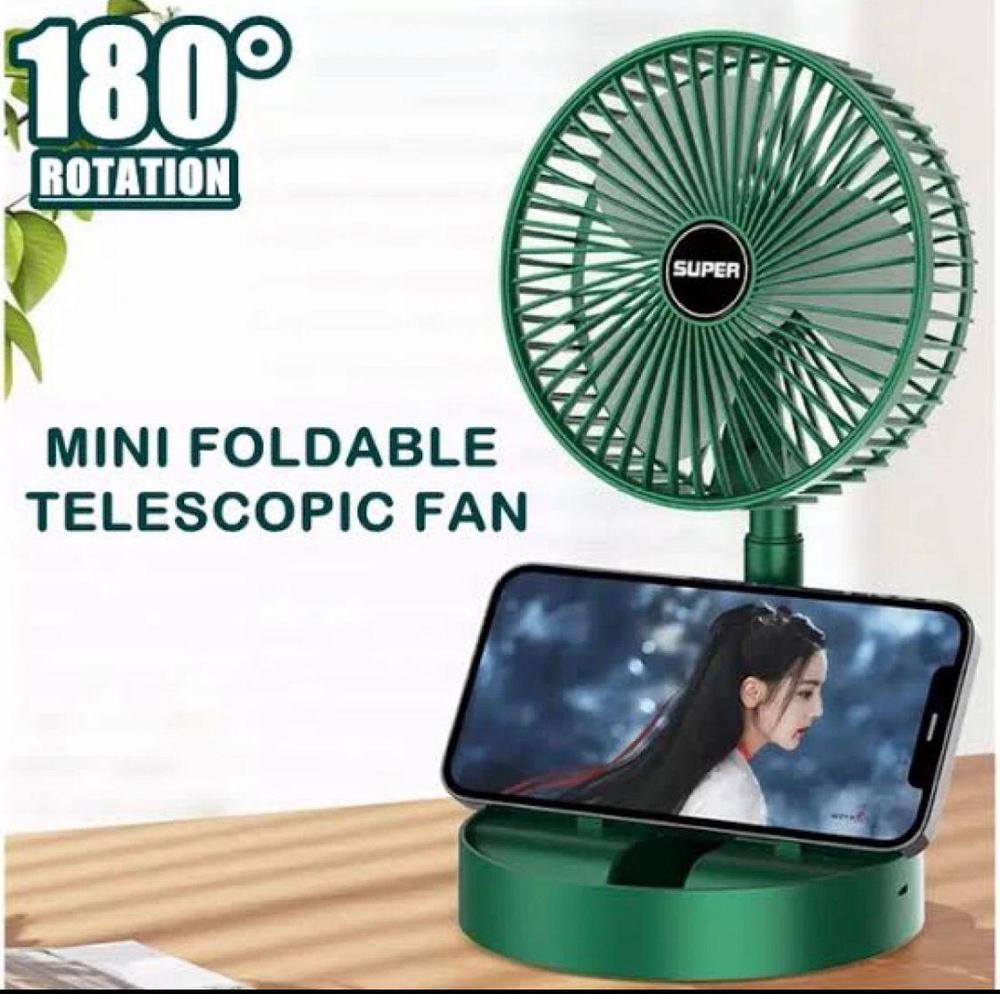 Portable Rechargeable Fan Green 3-Speed Foldable