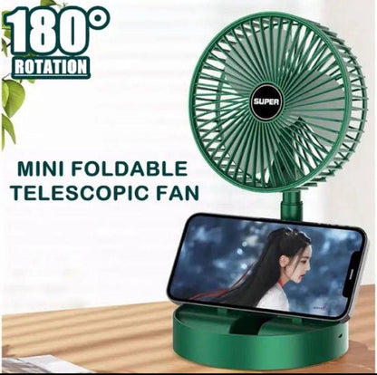 Portable Rechargeable Fan Green 3-Speed Foldable