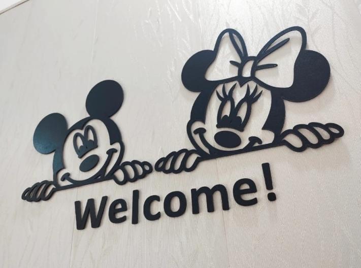 3D Mickey Minnie Wooden Wall Decor Welcome Black