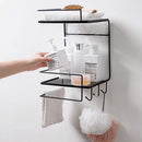 Black Wall Mounted Bathroom Storage Rack with Hooks