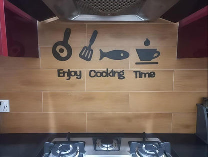 3D Kitchen Wall Art Set Modern Stylish Decor Black Laser Cut