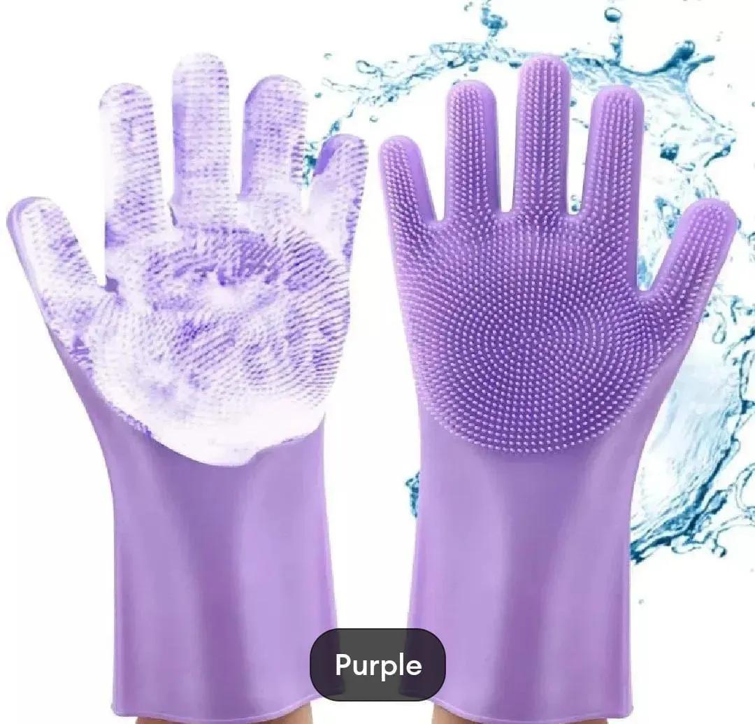 Pink Silicone Kitchen Gloves For Safe Cleaning