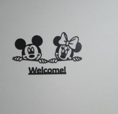 3D Mickey Minnie Wooden Wall Decor Welcome Black
