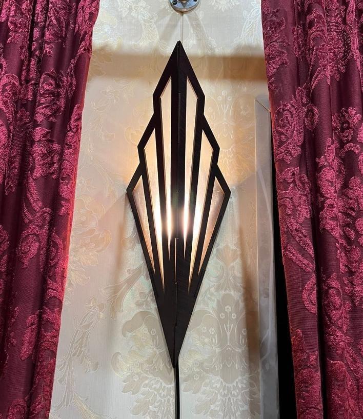 Black Geometric Wall Lamp With Golden Light, Medium Size For Living Room & Bedroom