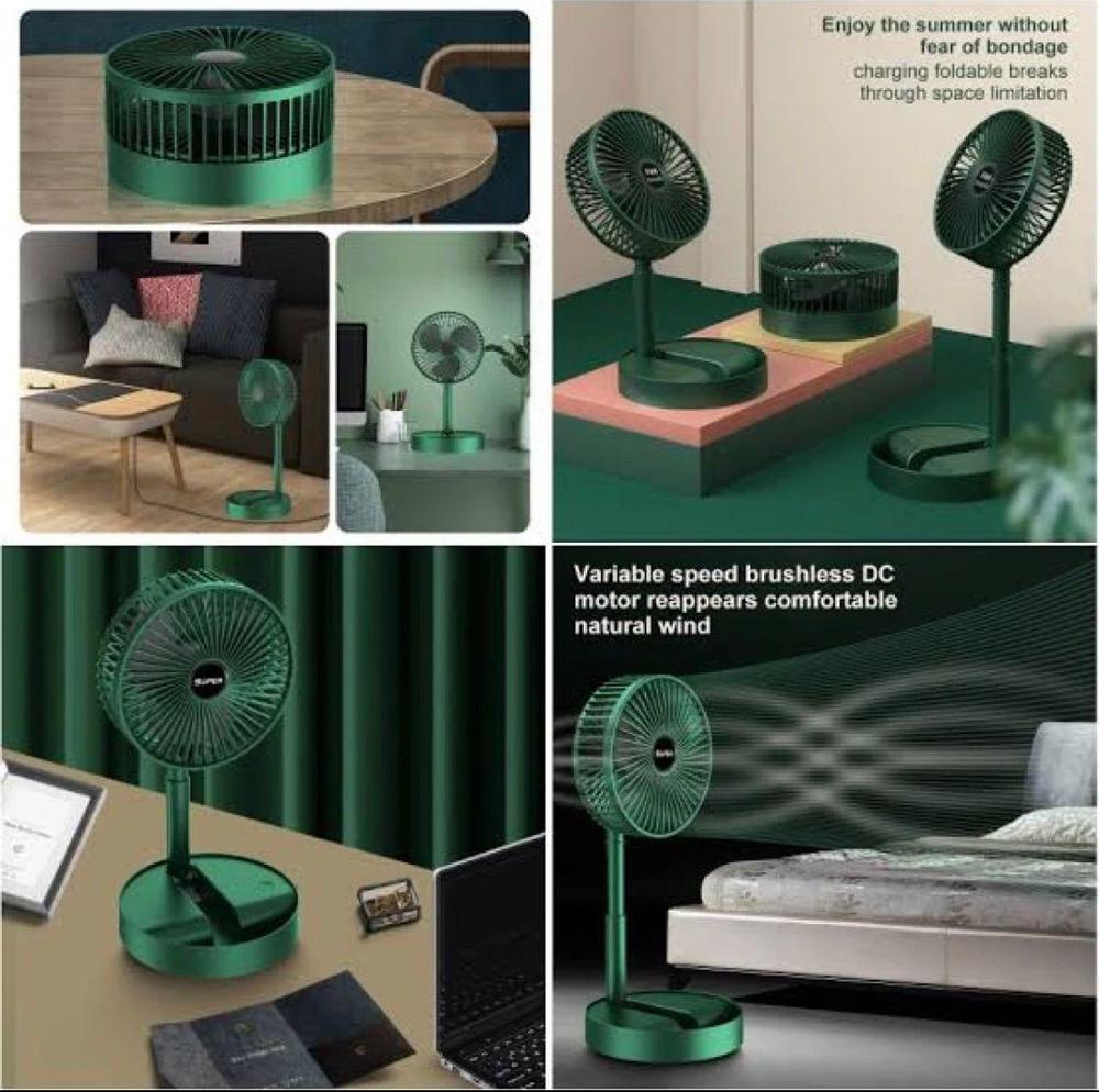 Portable Rechargeable Fan Green 3-Speed Foldable