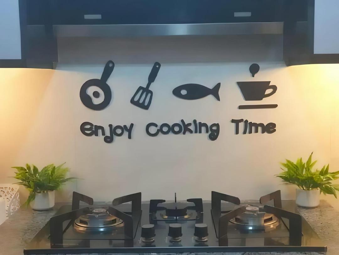 3D Kitchen Wall Art Set Modern Stylish Decor Black Laser Cut