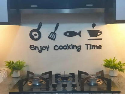 3D Kitchen Wall Art Set Modern Stylish Decor Black Laser Cut